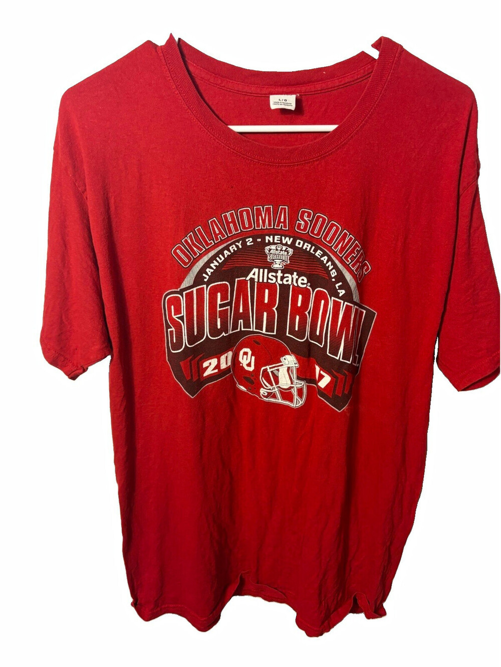 Hanes 2017 Oklahoma Sooners Sugar Bowl Football Bowl Game Red T-Shirt Size L